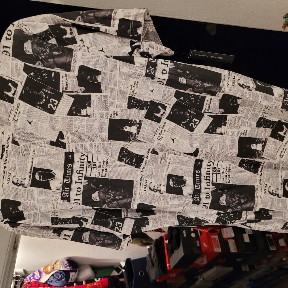 Nike Jordan Black and White Short Sleeve Tee with Newspaper Print